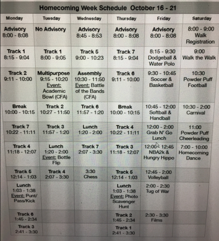 Homecoming Schedule 2017