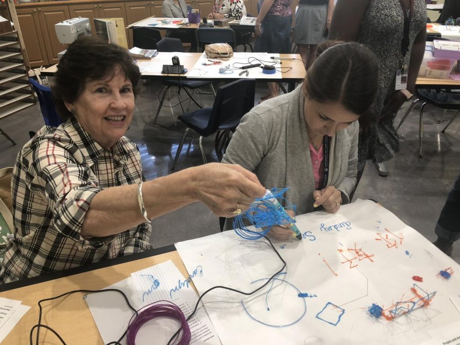 Ms. Dorn and Ms. Seidl playing in the Maker Space