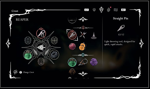 “Crests are customizable, themed loadouts, with each slot able to hold one particular category of tool.” As seen above, the Reaper crest allows equipment of 6 tools.
